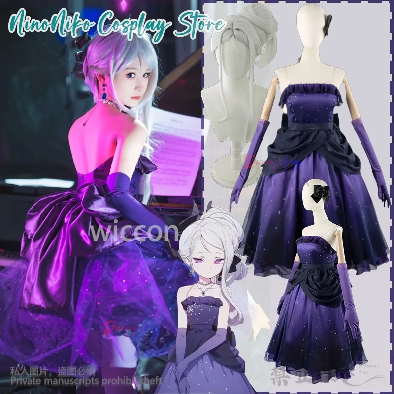

Anime Game Blue Archive Cosplay Sorasaki Hina Costume Purple Gorgeous Glittering Short Party Evening Dress Lolita Wig 코스프레