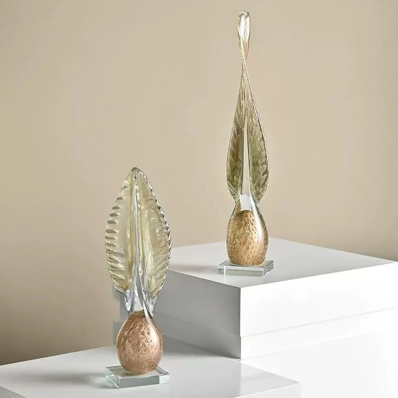 European creative golden feather glass ornament, home porch TV cabinet desktop decoration ornament, glass advanced sense