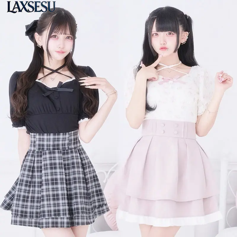 Short Sleeve Top Japanese Style New Product Production Versatile T Shirt Women Lace Bow Ribbon Girls' T-shirts Summer