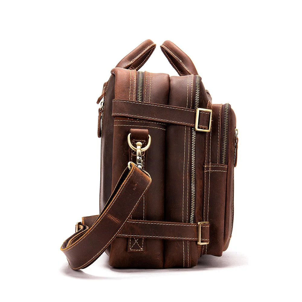 Men Oil Leather Antique Design Business travel Briefcase Laptop Messenger Bag Tote Large capacity multi-pocket Mochila