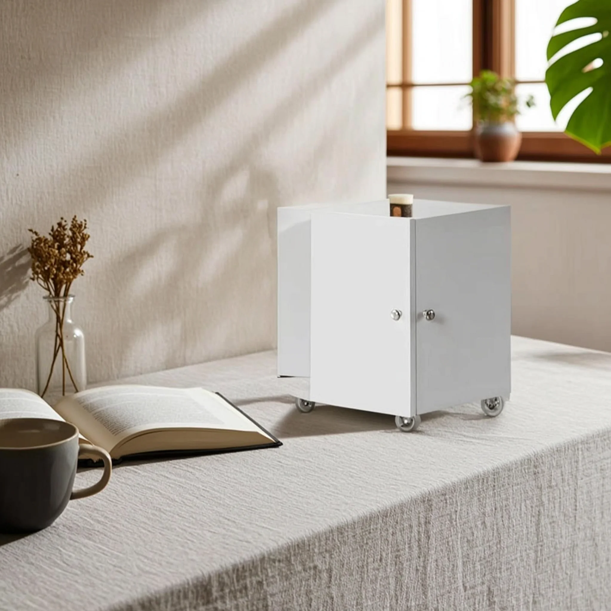 Office Furniture White Low Profile Cabinet with Double Doors Steel Construction for Modern Workplace Storage Solution