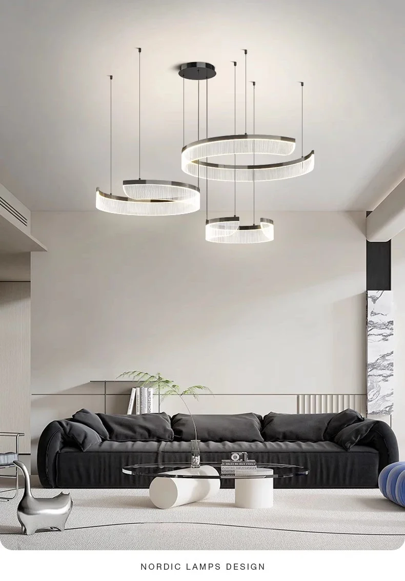 Acrylic LED Pendant Light Living Room Semicircle Chandelier