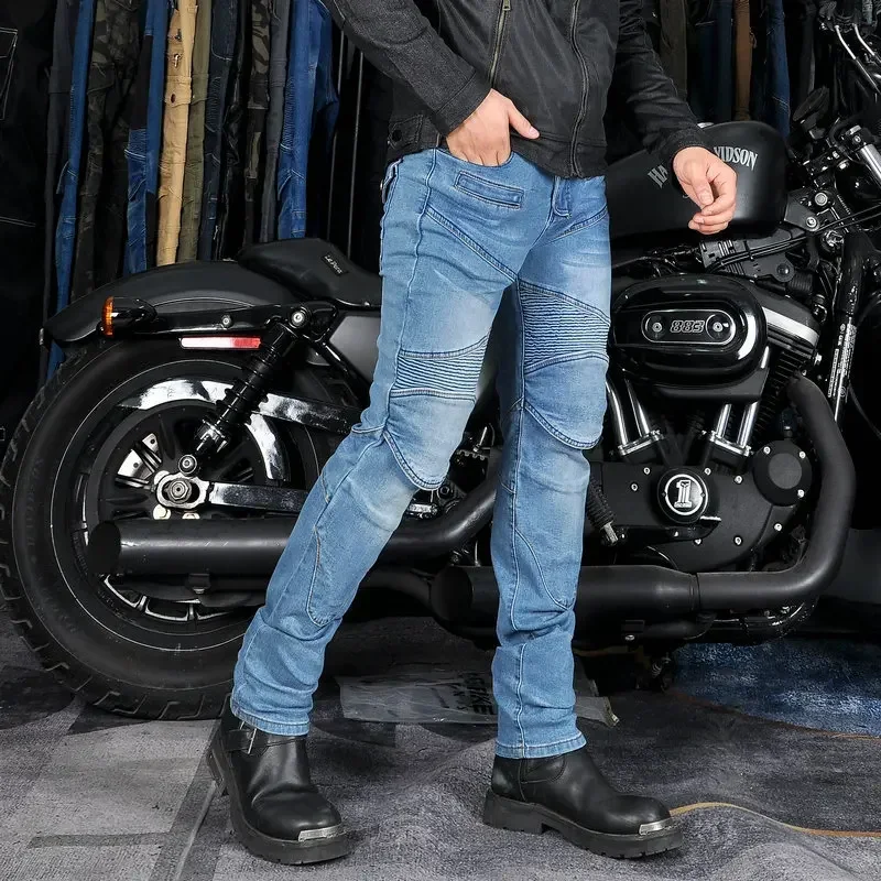 Motorcycle Four Seasons BlackGray Blue Jeans Men Upgrade Silicone Protector Detachable Racing Road Rider Casual Fashion Pants