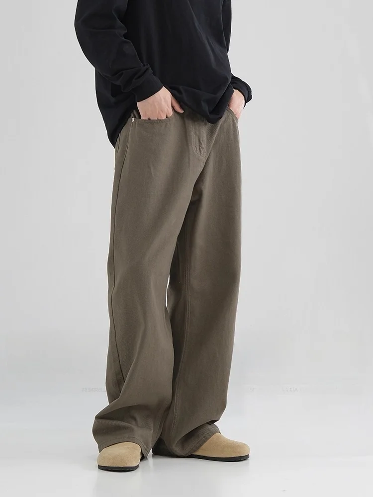 

American Retro High Street Men's Straight Leg Loose Brown Casual Long Jeans Versatile Comfortable Straight Tube Pants