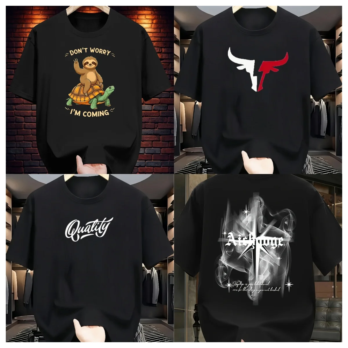 

25-26 Men's Summer 100 Cotton Trendy Brand Fashion Leisure Sports Loose Creative Printing Round Collar Short Sleeve T-shirt