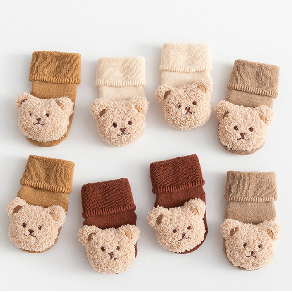 Winter Baby Socks for Boys & Girls Cute Bear Design Soft Cotton Thicken Anti-Slip Newborn Toddler Kids Accessories