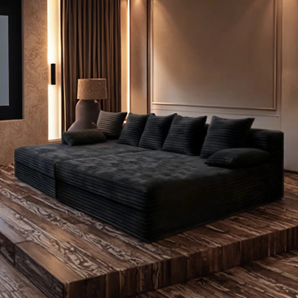 

#American Modular Sectional Sofa Couch Set Thick Striped Corduroy Fabric Square Shape Sponge Compression Living Room Sofa