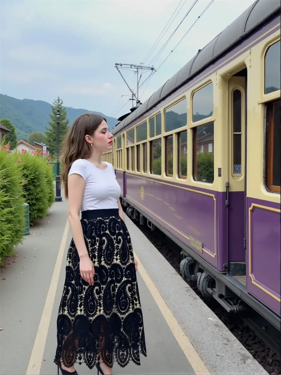 

Midi Lace Vintage Skirts Womens Floral Print Pleated Patchwork Layered Artistic Chic Feminina Summer Classic Elegant Sweet