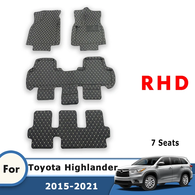 

RHD Car Floor Mats For Toyota Highlander Kluger 2021 2020 2019 2018 2017 2016 2015 (7 Seater) Auto Carpets Interior Accessories