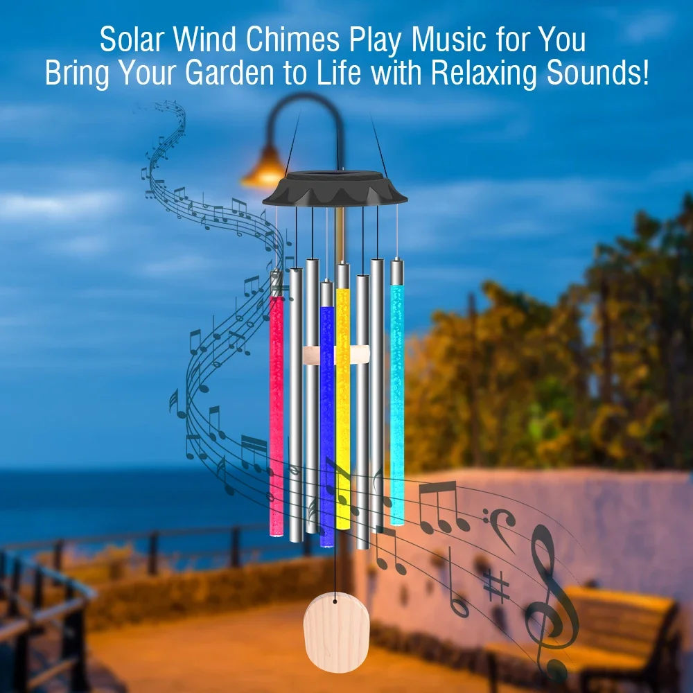 BORUiT Solar Tube Wind Chime Lamp IP65 Waterproof 7‑Color LED Night Light 600mAh Solar Powered Outdoor Garden Balcony Yard Decor