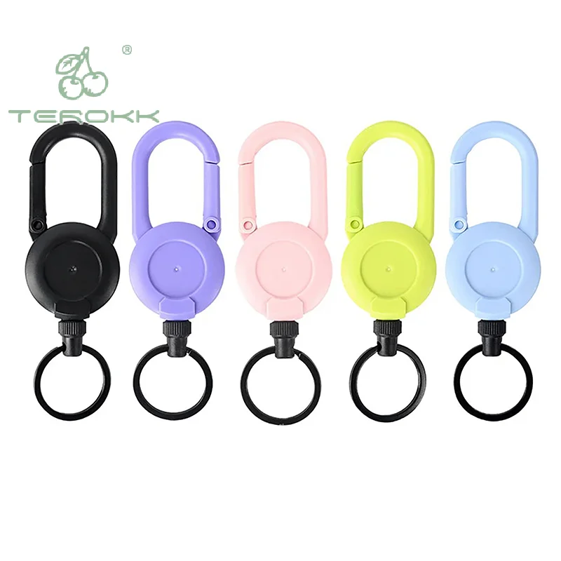 Colorful Anti-theft Metal Easy-to-pull Buckle Rope Elastic Keychain Sporty Retractable Key Ring Anti Lost Yoyo Ski Pass ID Card