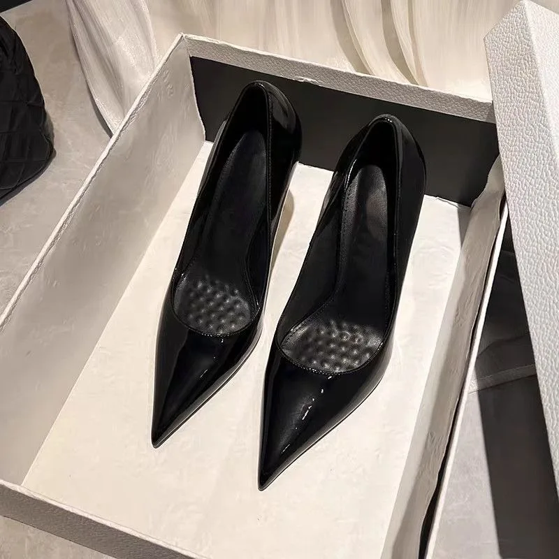 New Women Patent Leather Pointed Toe High Heels 10CM Ladies Sexy Pumps Wedding Party Office Slip On Women Shoes Zapatos De Mujer
