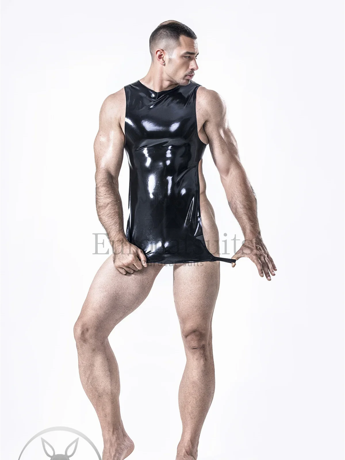 Latex Catsuits Mannen Eurocat Suits Latex Leotard Rubber Fetisj Customized Clubwear Cosplay Man Slab Top Schort