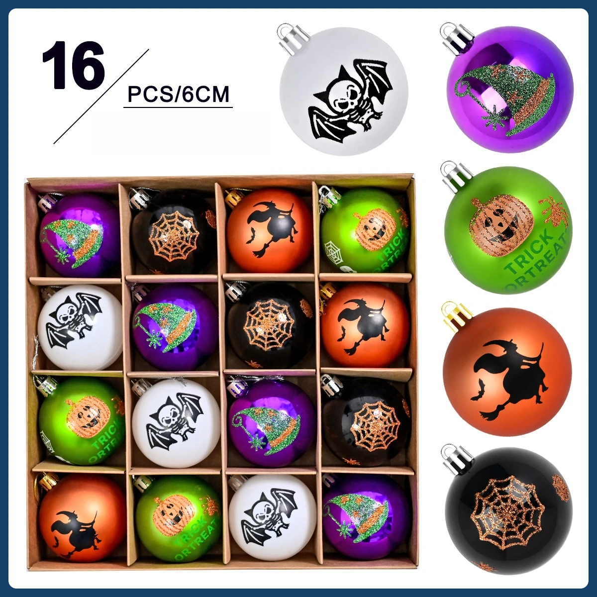 

16PCS Halloween Decorations Dark Skull Pumpkin Ball Set Halloween Party Tree Hanging Porch Decoration Painted Pendant Ornaments