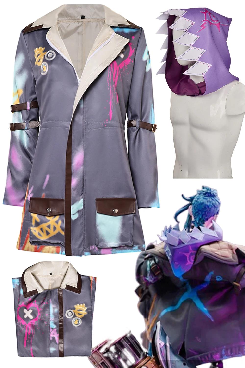 

Игра Lol Arcane Jinx сезон 2, карнавальный костюм, куртка с граффити, шляпа, униформа для ролевых игр, карнавальная одежда для ролевых игр на Хэллоуин