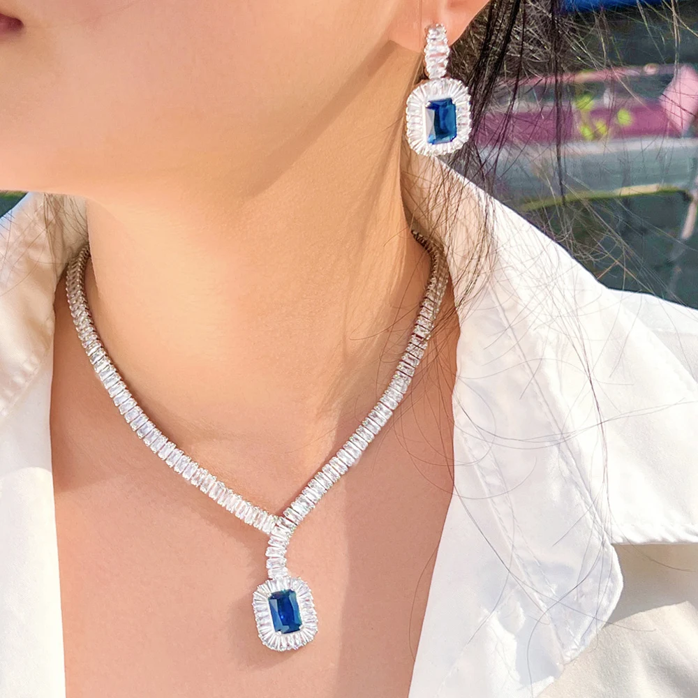 Pera Classic 3Pcs Engagement Wedding Party Square Crystal Jewelry Set Women Necklace Earrings Bracelet Jewellry Accessories J413