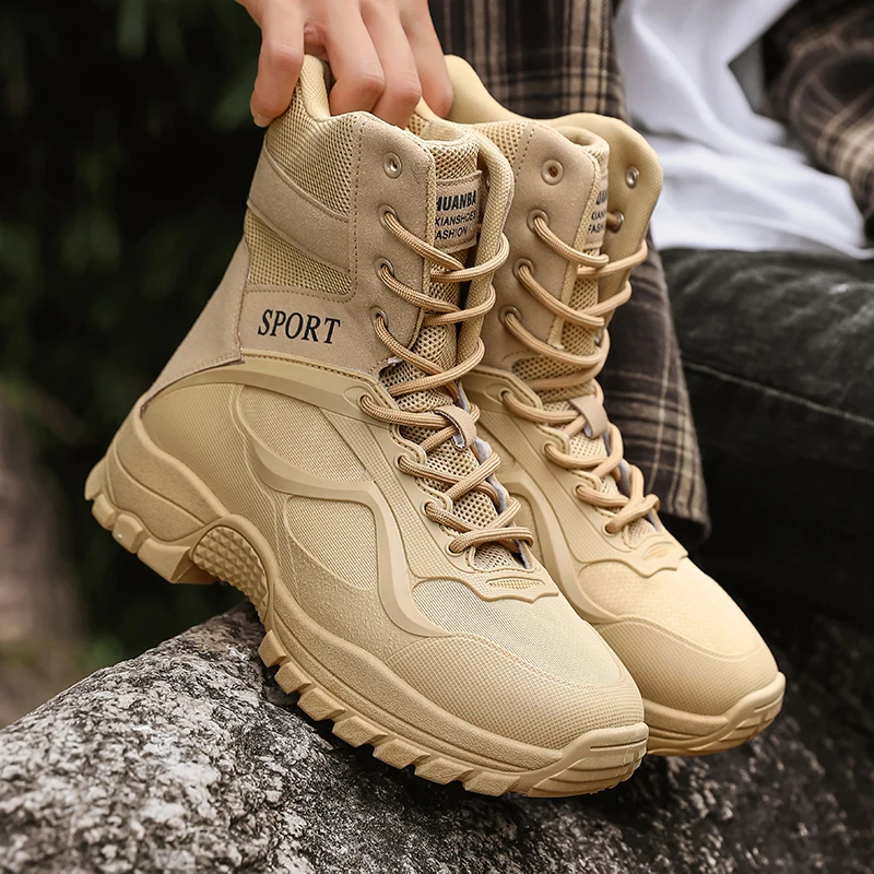 

Khaki Training Tactical Boots Men Outdoor Wearable Mountain Climbing Boots Man Breathable Non-Slip Platform Men's Hiking Boots