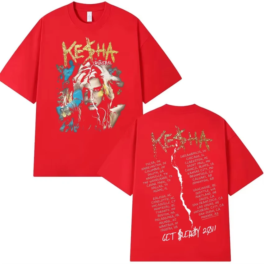 レディース原宿風コットンTシャツ ヒップホップ カジュアル サマーTシャツ ストリートウェア 2025年新作アルバム ケシャ ツアー柄 パンクTシャツ y2kトップス