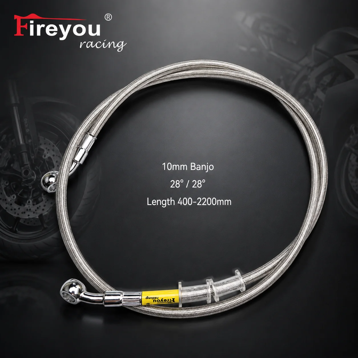 Motorcycle Hydraulic Brake Hose 400-2200mm 10mm Banjo 28° Brake Line for Honda Yamaha Suzuki Kawasaki Scooter ATV