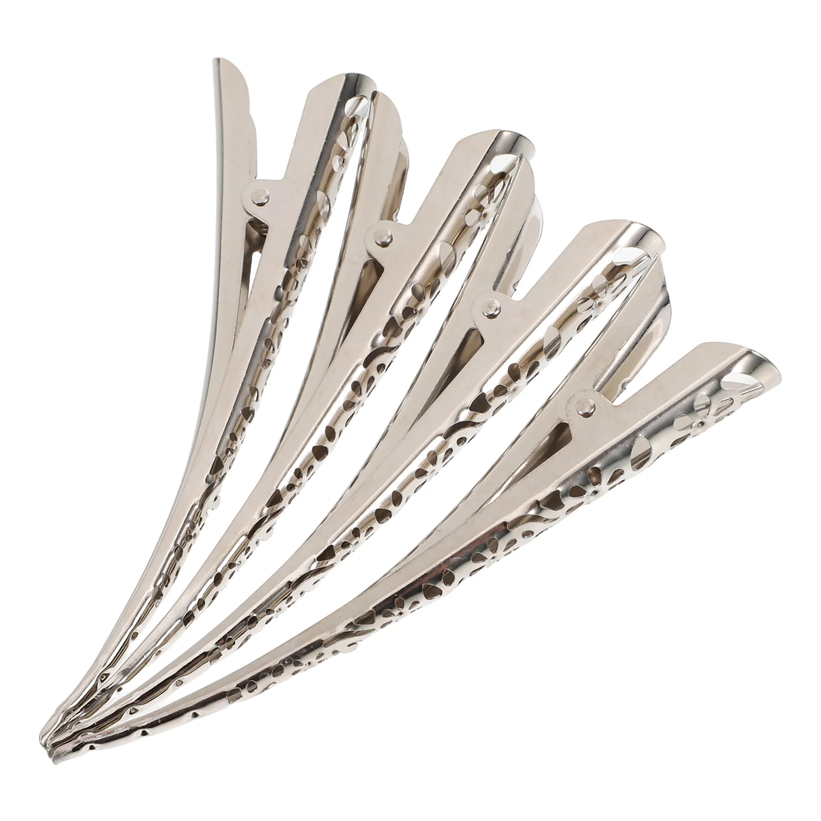 

4Pcs Silver Floral Hairpin Metal Barrette No Teeth Delicate Gift for Female Friends Families 110mm Length Hollow Hair Clip