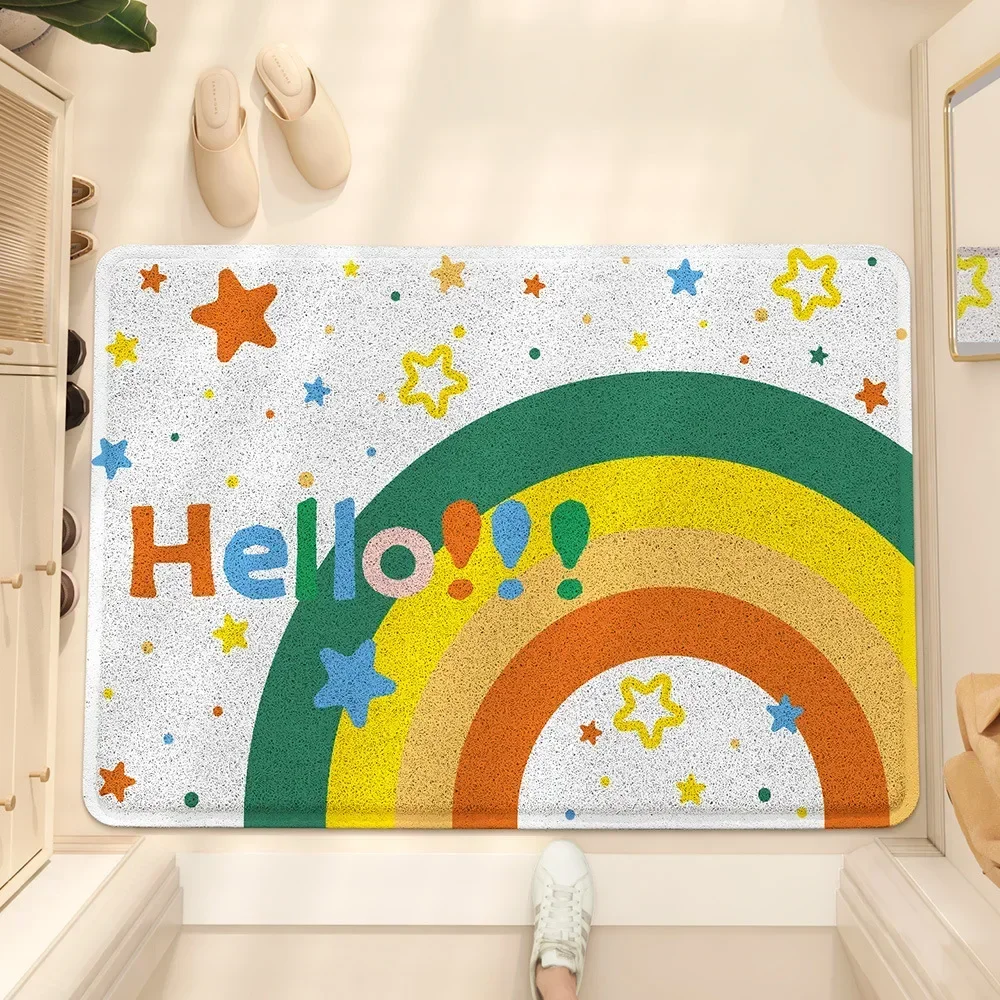 Hello Rainbow Coil Doormat, Home Outdoor Door Mat, Decorative Floor Mats, Dust Removal, Wear-resistant and Anti-slip