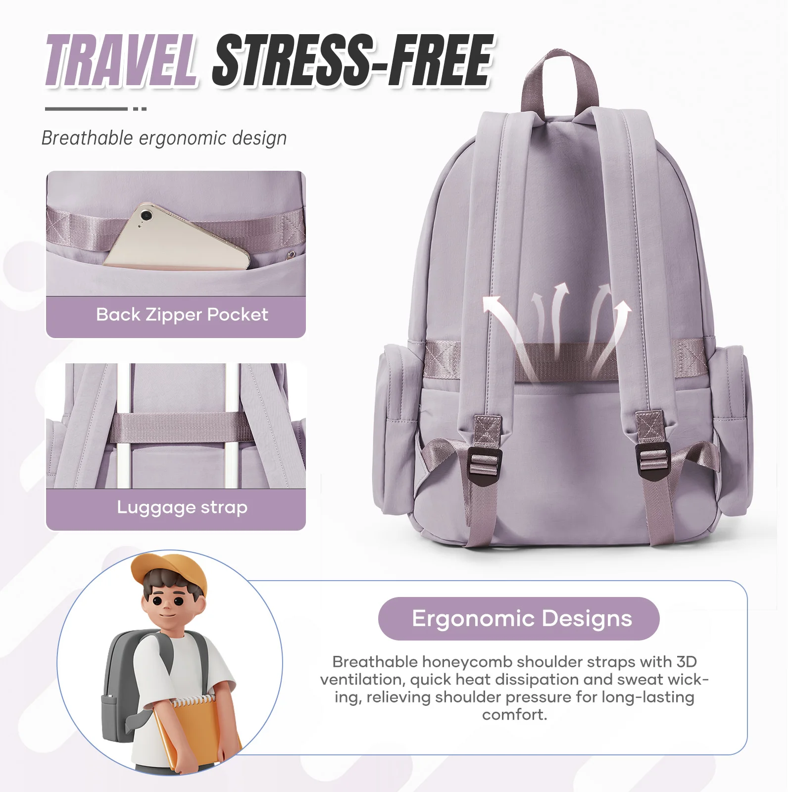 Backpack for Women Lightweight Nylon Girls School Backpacks Simple Backpack Durable Stylish Perfect for Students Back to School - view 5