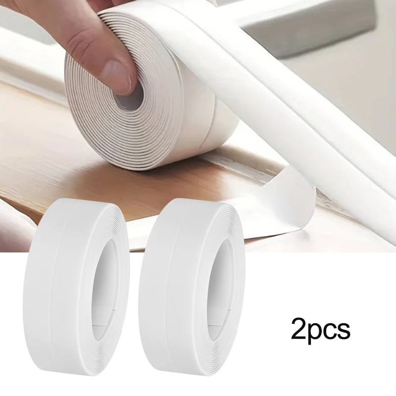 2ชิ้นแผ่นแปะเทปซีลกั้นห้องอาบน้ำทำจาก PVC สติกเกอร์ติดผนังแบบกันน้ำกาวในตัวสำหรับกันราในอ่างล้างจานและห้องครัว