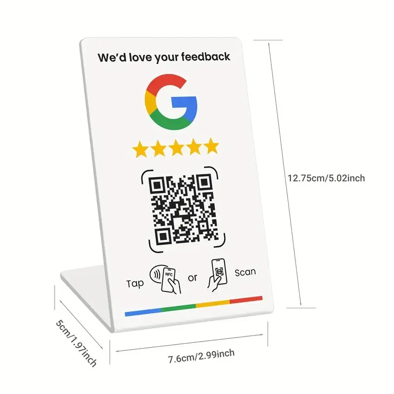 Tarjeta de revisión de Google con código QR programable de 13,56 Mhz, mesa de estación NFC, visualización de reseñas de Google, soporte de pie para tarjeta doblada