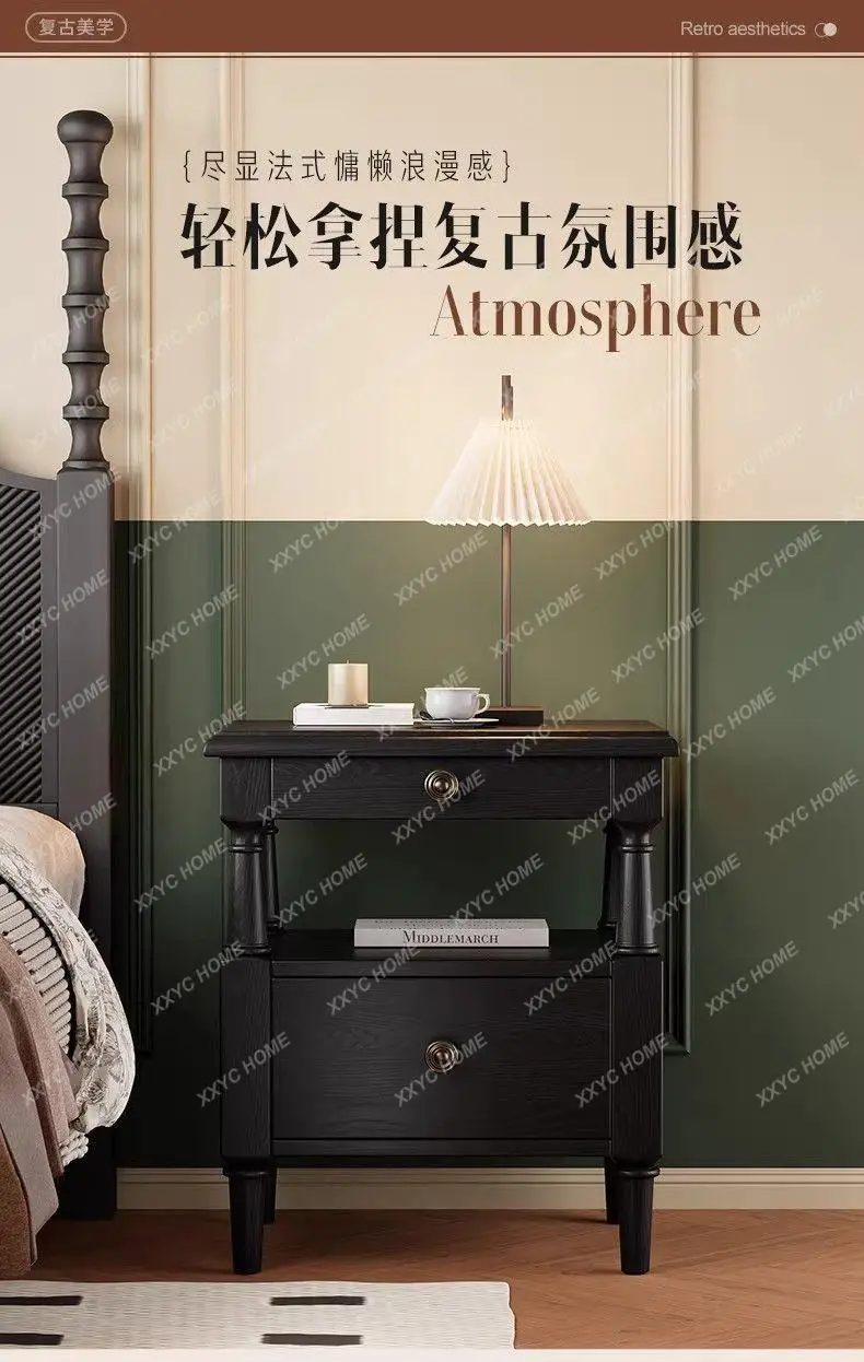 retro style ash wood master bedroom black solid wood retro storage cabinet