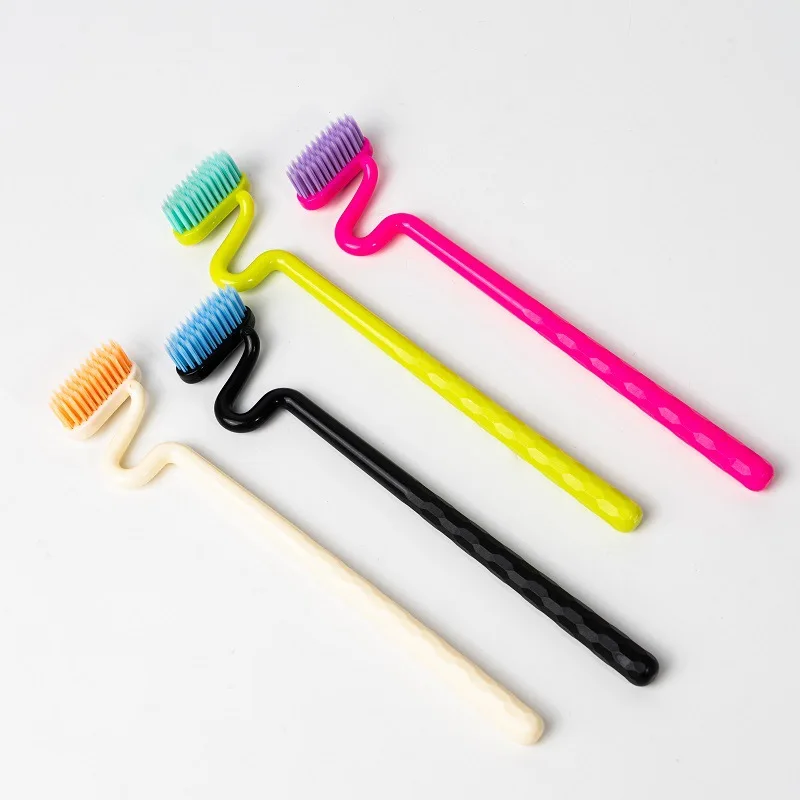 Brosse à dents verticale en forme de S, brosse interdentaire pour adultes, poils moyens et durs, nettoyage des gencives buccales, 4 pièces/paquet