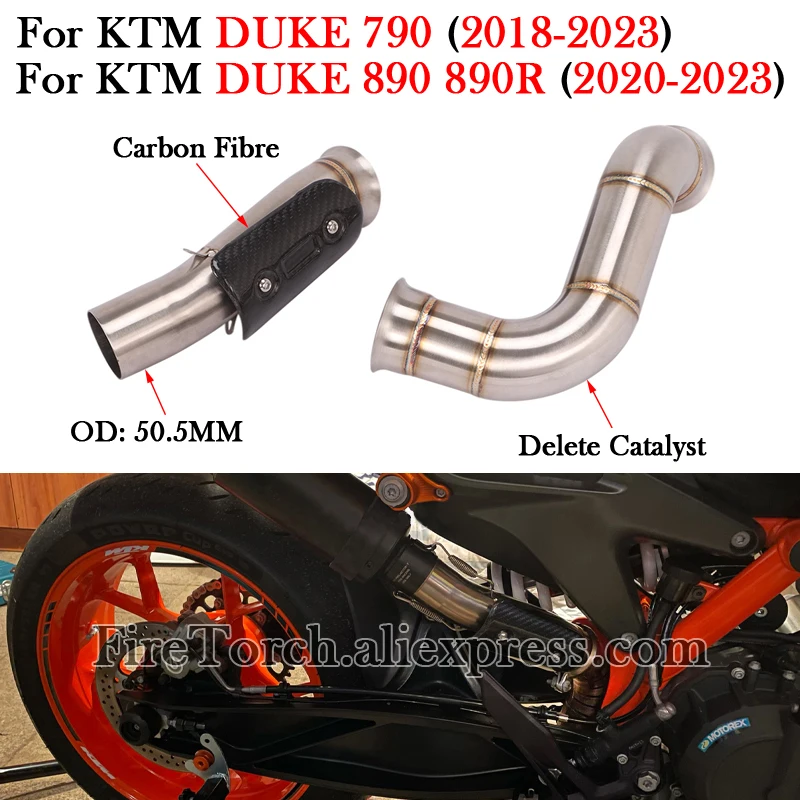 For KTM DUKE 790 890 890R 2018 - 2022 2023 Motorcycle Exhaust System Midify Escape Moto Middle Link Pipe With Carbon Fiber Cover