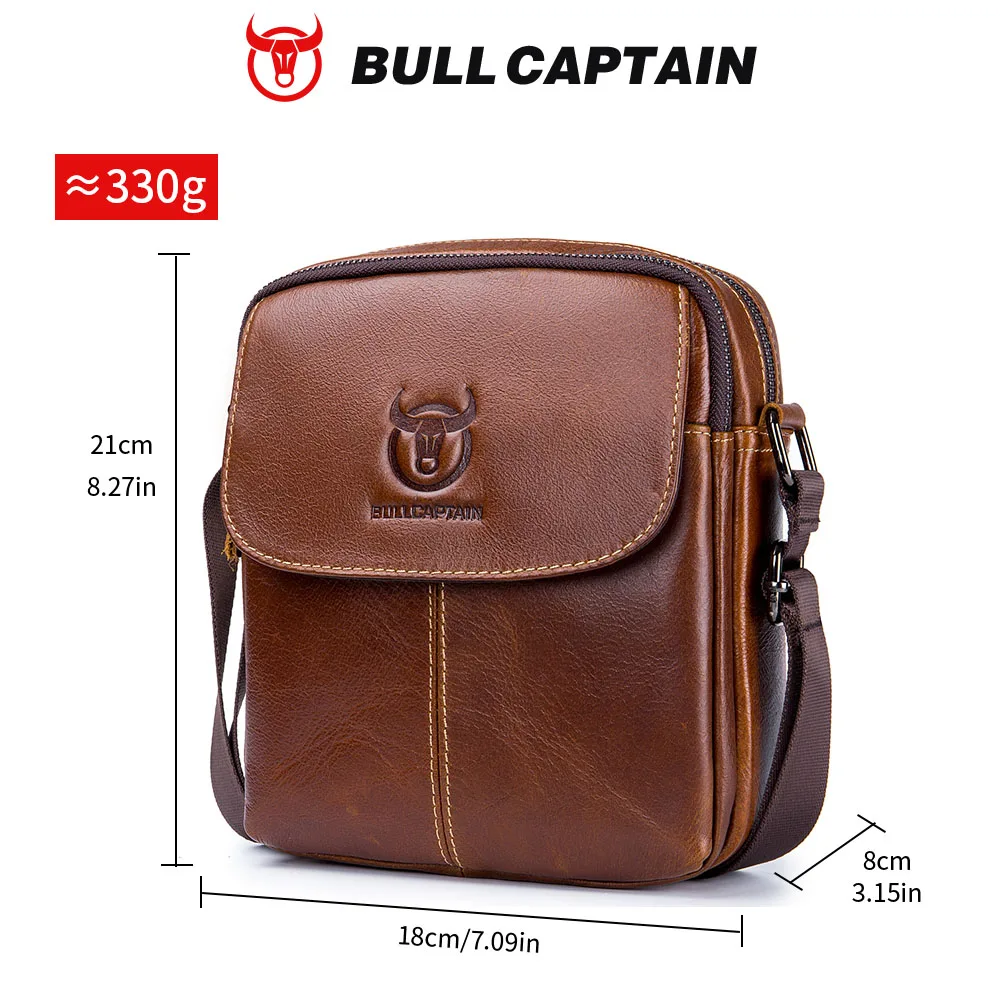 BULLCAPTAIN skórzana męska torba biznesowe torby na ramię odpowiednie dla 7.9 Cal Ipad Mini wysokiej jakości męskie torby typu Crossbody — zdjęcie 3