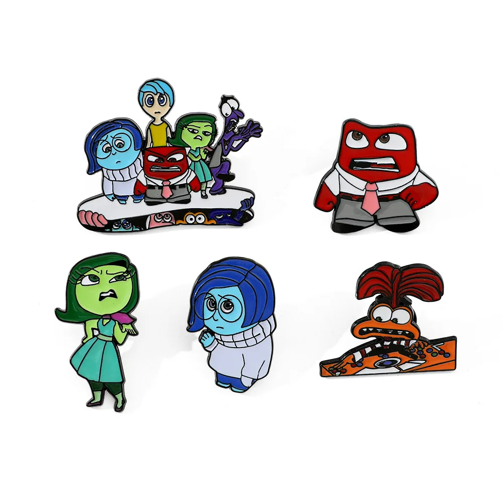 2024 New Disney Inside Out Enamel Brooches Anime Figures Joy Sadness Anger Metal Badge Backpacks Lapel Pins Jewelry Accessories