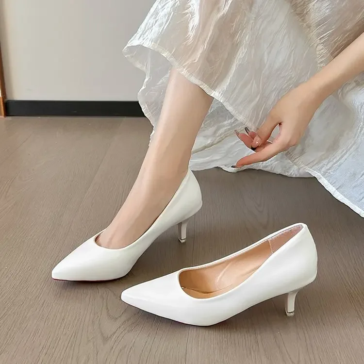 2024 Nude Stiletto Heels Pointy Black Work Shoes Painted Plus-size Wedding Shoes Women's Shoes Women's Heels