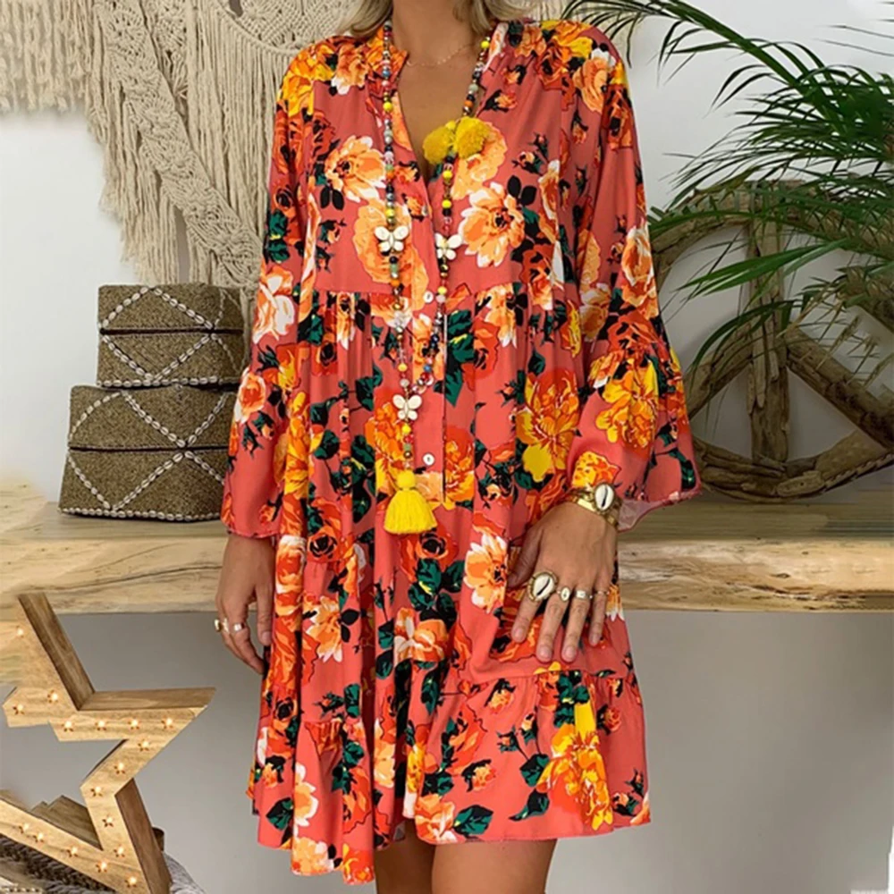 Oversized Dress for Women Clothing 2023 Spring Plus Size Boho Beach Floral Mini Dress Large Size Female Casual Long Skirt Vestid