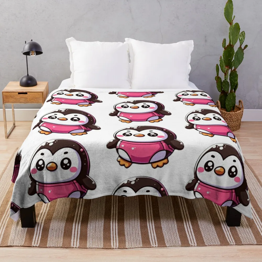 

Cute pink swimsuit penguin Throw Blanket Decorative Throw Cute Plaid Flannels Blankets