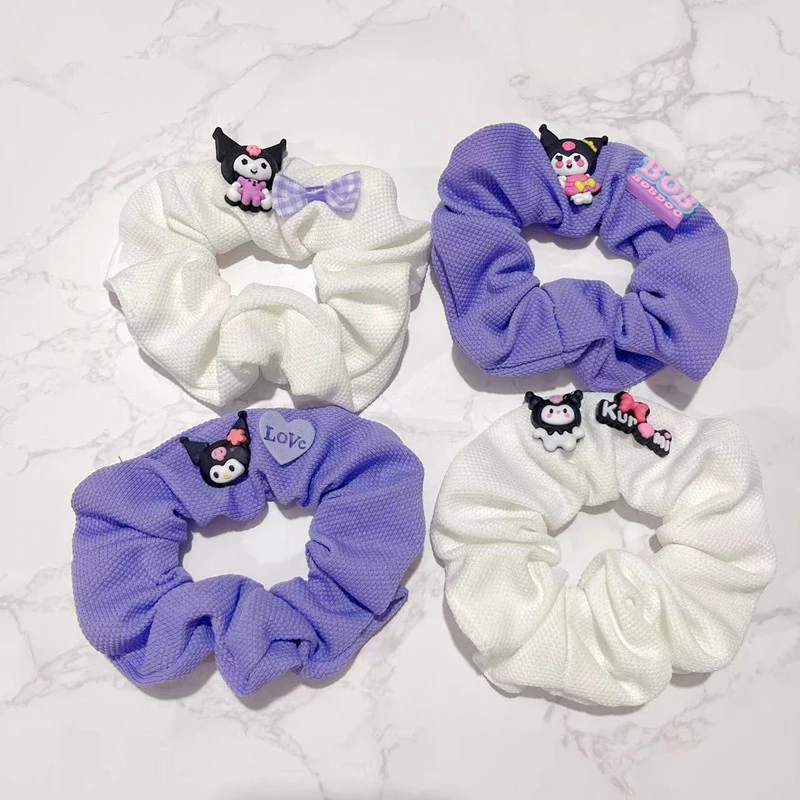 Sanrio-diademas para el pelo para niña, accesorios para el cabello con dibujos animados Kuromi, diadema elástica Kawaii, soporte para cola de caballo, regalo de vacaciones