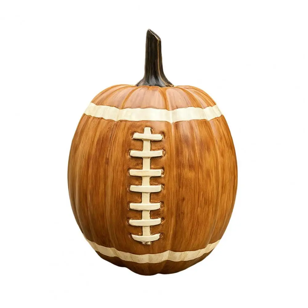 Football Pumpkin Decor Handmade Resin Football Pumpkin Ornament Ceramic Fall Pumpkin Figurine Halloween Football for Indoor