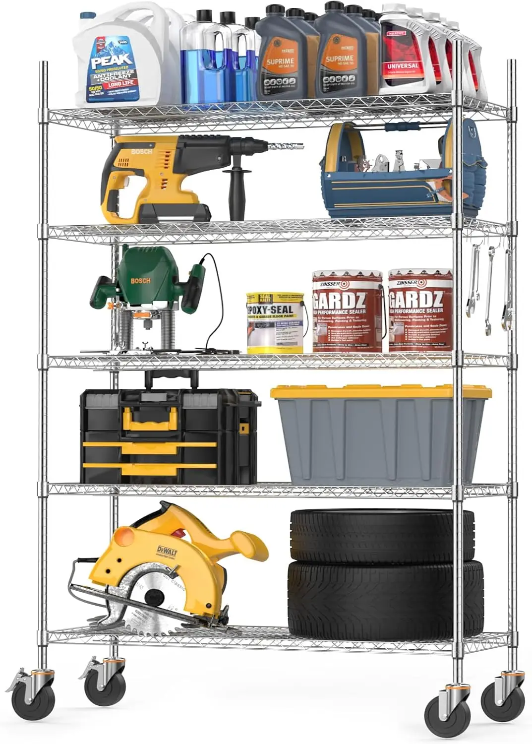 

Luxspire проволочные стеллажи с колесами, 3000Lb сверхмощные коммерческие регулируемые полки для хранения, металлические стеллажи с сертификатом Nsf