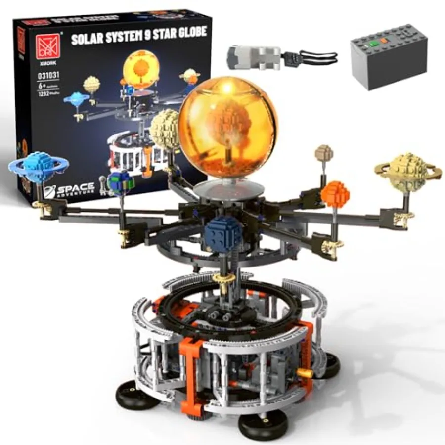 

STEM educational solar system building set with light and rotatable planets, plastic material, multicolor, electric/manual dual