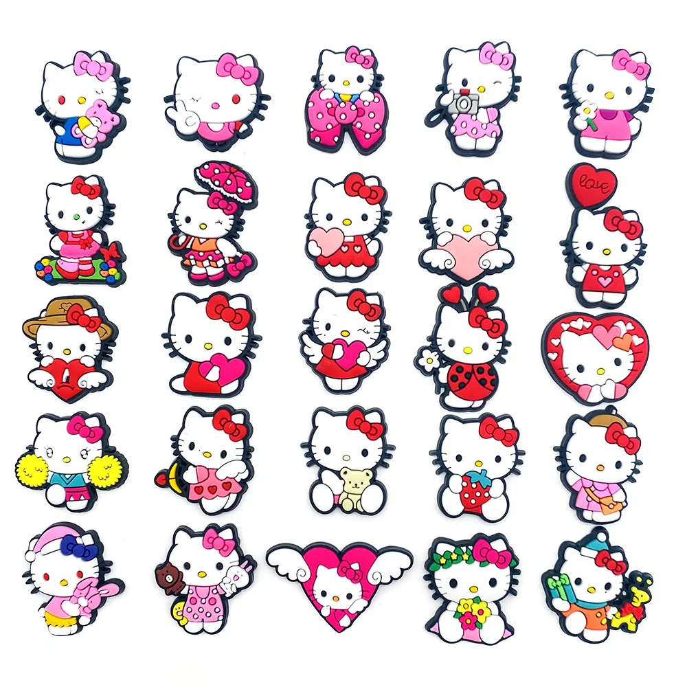 MESUCA 25Pcs New Hello Kitty Series Shoe Charms For DIY Charms Shoe Decoration Accessories Shoe Pins Bubble Slides Sandals
