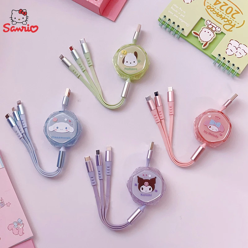 

Sanrio Kuromi Hello Kitty 3 In 1 Fast Charging Cable Data Line Cinnamoroll for Micro Type-C Usb Lightning Portable Car Charger