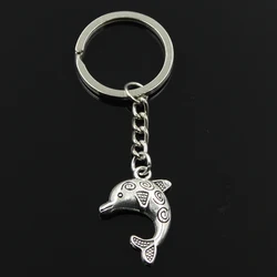 Fashion 30mm Key Ring Metal Key Chain Keychain Jewelry Antique Silver Color Plated Dolphin 24x30mm Pendant