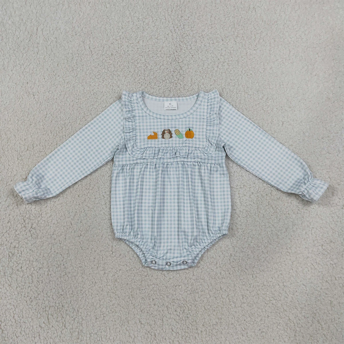 Newborn Boutique Baby Girl Fall Long Sleeve Thanksgiving Ruffle Rompers Clothes Embroidery Turkey Pumpkins Jumpsuit Wholesale