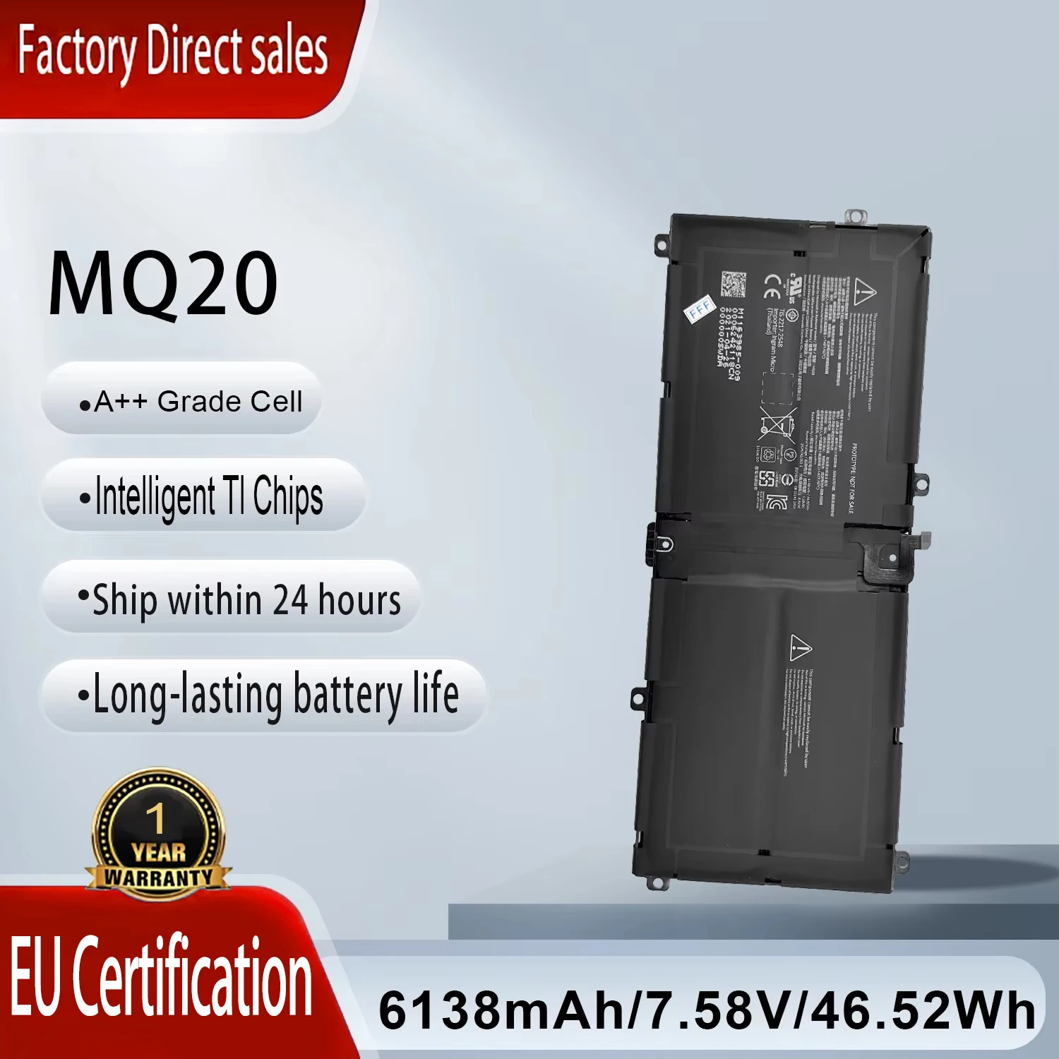 

Аккумулятор для ноутбука MQ20 DYNM04 46.52Wh 6138mAh 7.58V для Microsoft Surface Pro 9 1996 1997 2032 2038 M1163985-018, замена батареи