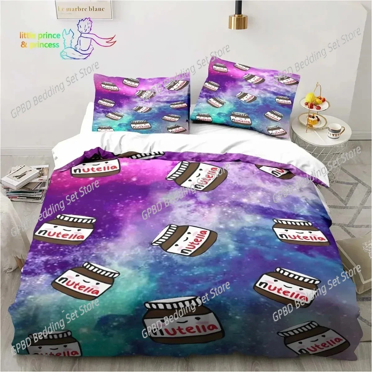 Nutella Pattern Cartoon Bedding Set Single Twin Full Queen King Size Bed Set Adult Kid Bedroom Bedding Gift