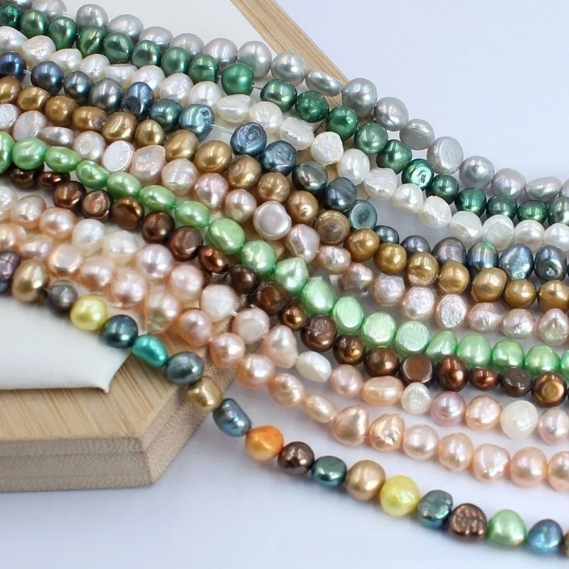 15"8-10mm Potato Shaped Baroque Two Sided Glossy Pearl Bead with Through-hole Loose Bead Accessories Unfinished