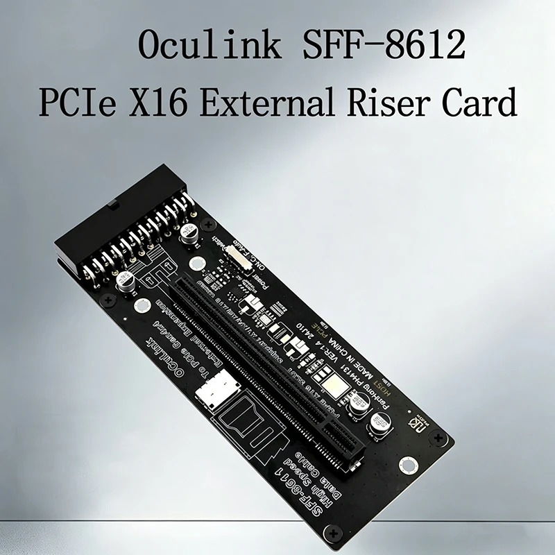 

Адаптер-райзер Oculink SFF-8612 на PCI-E 4.0 X16 с 24-контактным питанием для GPU, совместимый с кабелем PCIe 3.0 SFF-8611 4i, 90 градусов