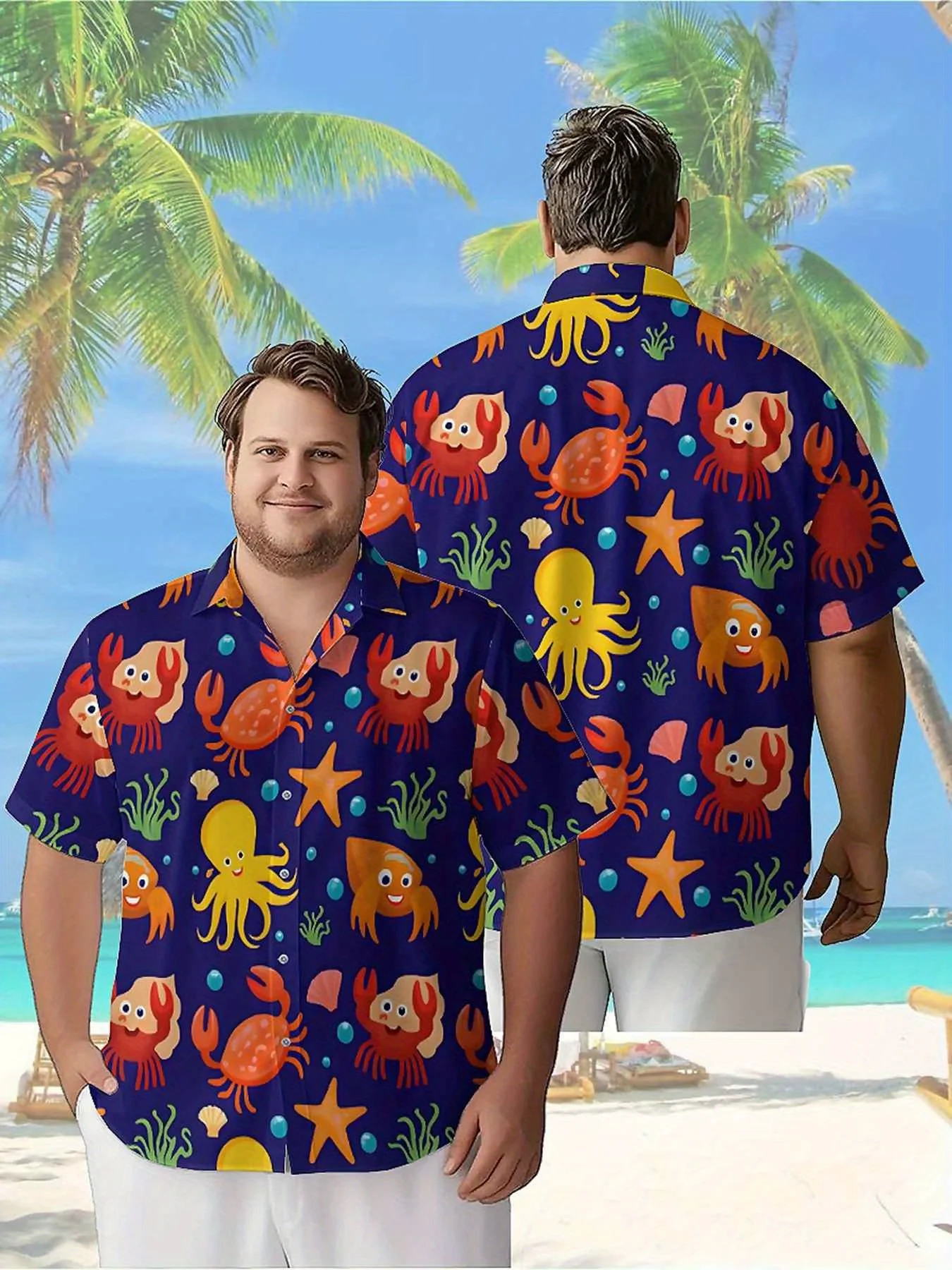 

Men's Plus Size Hawaiian ShirtsOctopus, Crab and Starfishpattern, Unisex Aloha Shirts,New in Summer Tops Tee,streetwear