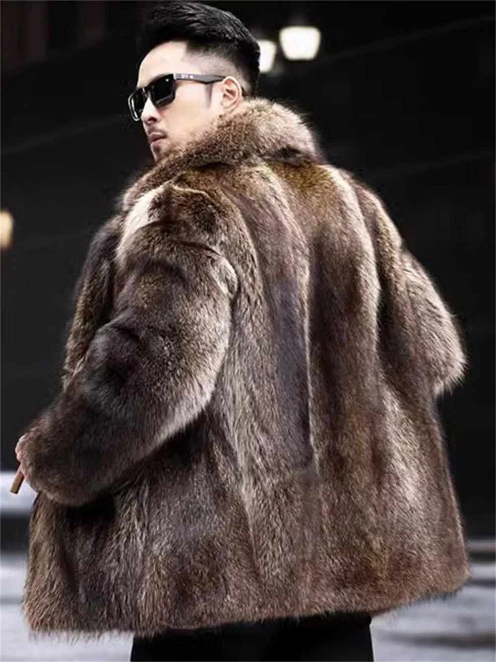 S-6XL Men Faux Fox Mink Fur Suit Neck Cardigan Thicken Long Trench Winter Warm Plus Size Open Stitch Plush Coat